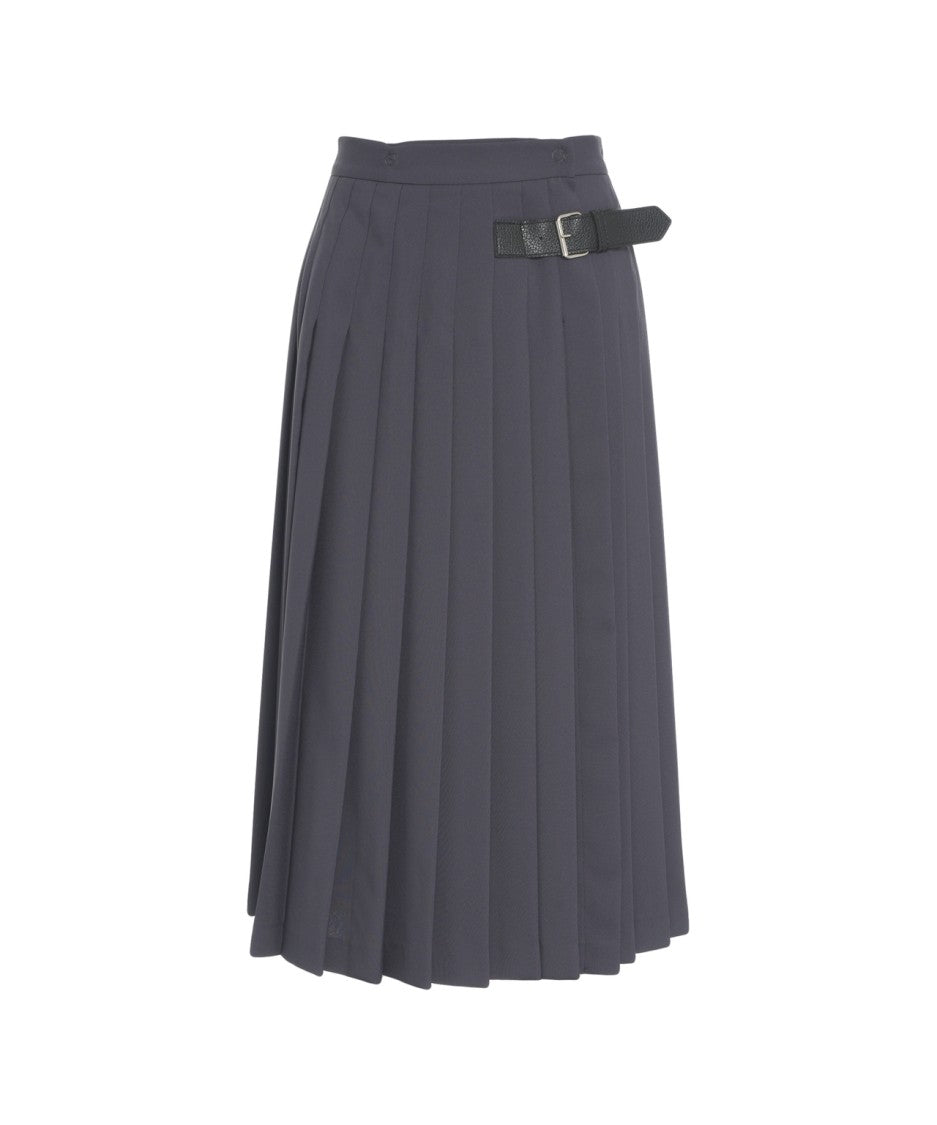 Ottod'ame Pleated Midi Skirt With Discreet Buckle Detail