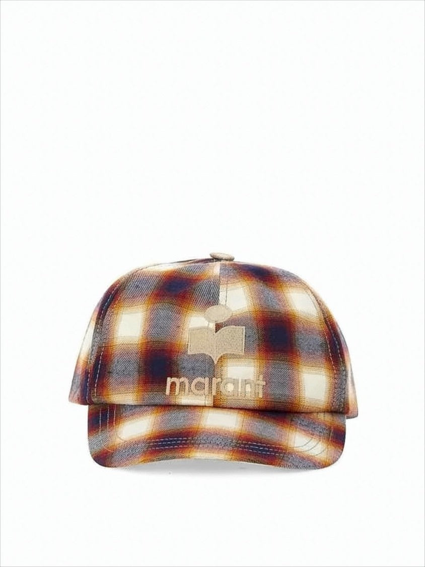 Isabel Marant Plaid Cotton Baseball Cap With Embroidered Logo