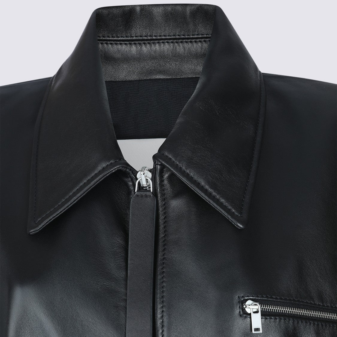 Jil Sander Oversized Black Leather Jacket With Classic Collar