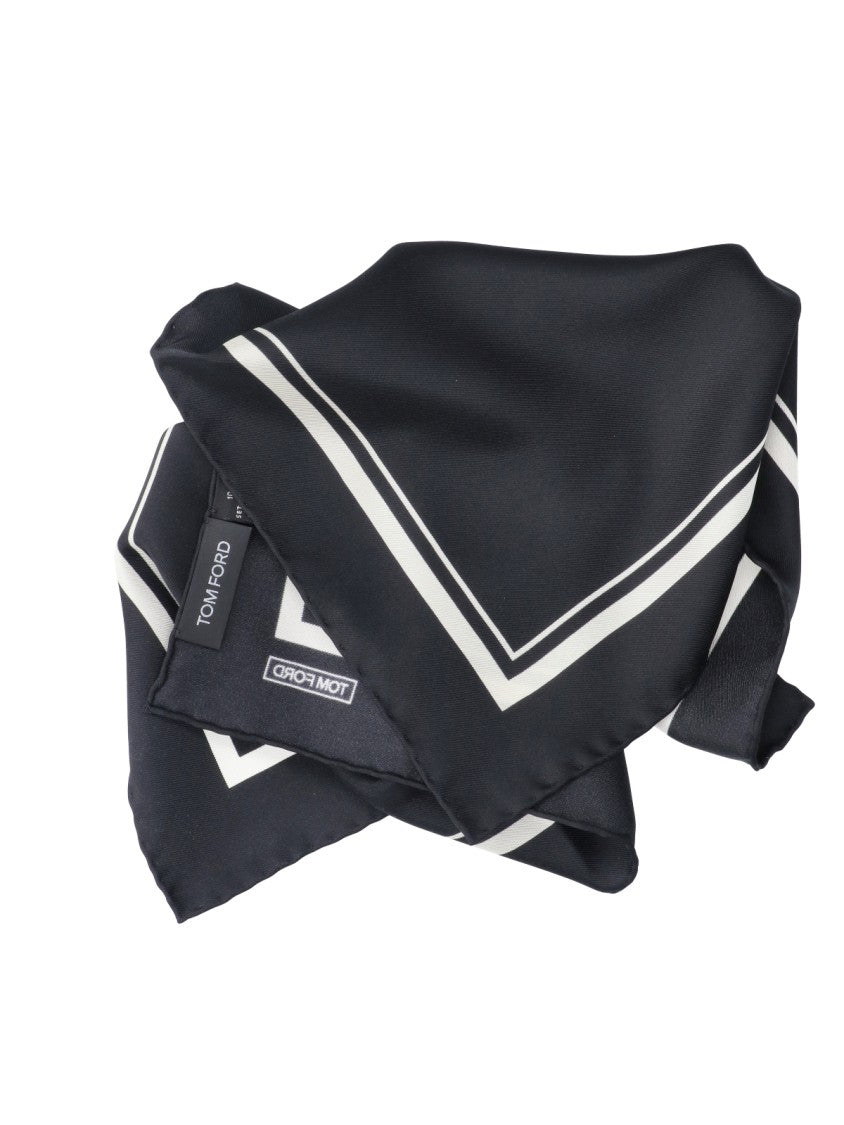 Tom Ford Rectangular Black Scarf With Contrasting Double-Lined Border