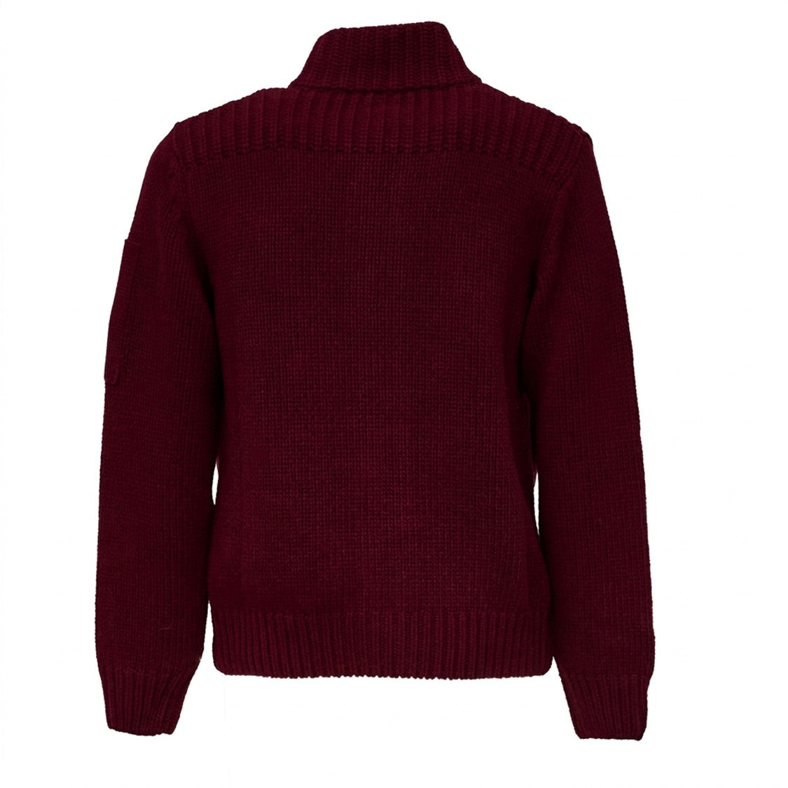 C.P. Company Burgundy Lambswool Button Lens Sweater With Contrast Stitching