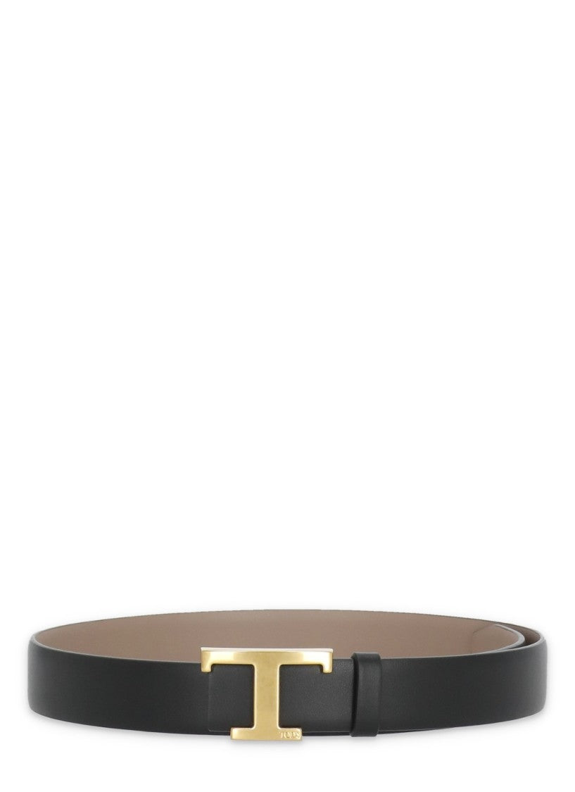 Tod's Reversible Black Leather Belt With Iconic T Logo Buckle