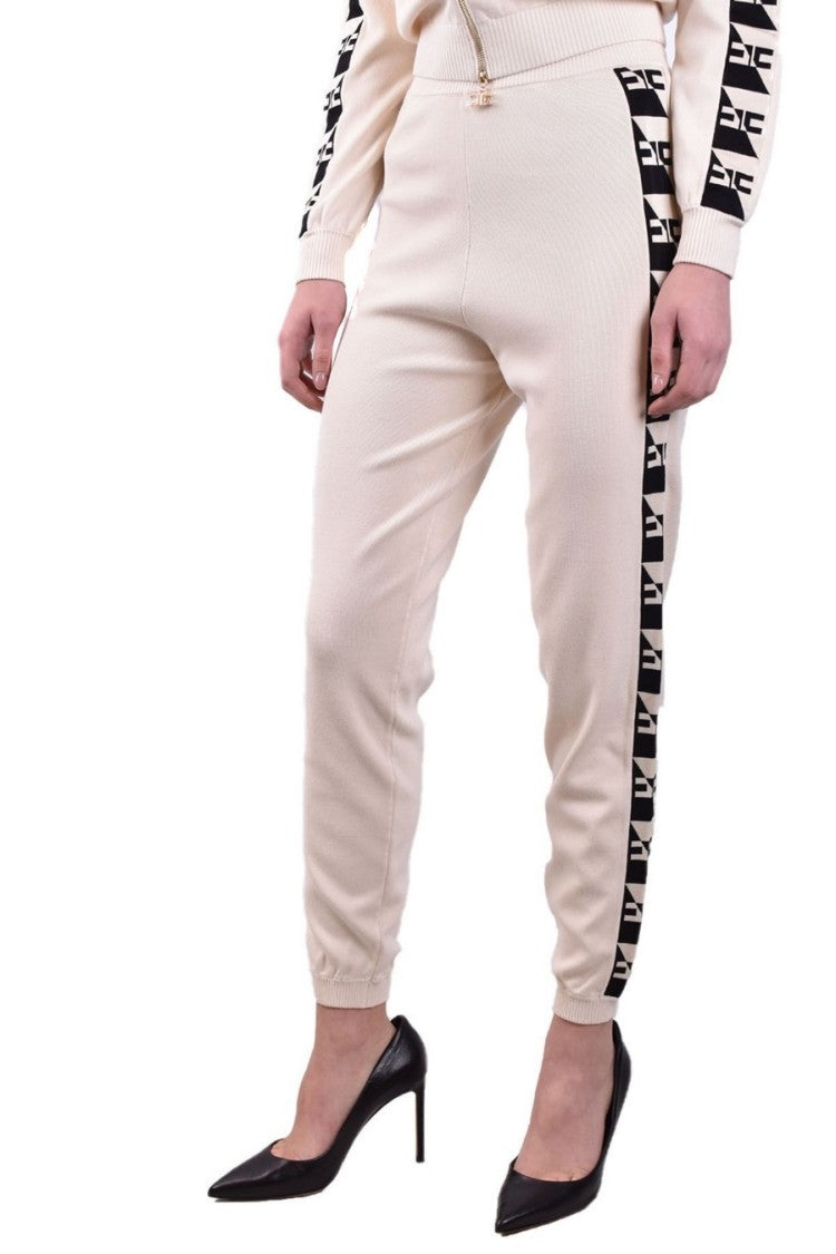 Elisabetta Franchi Butter-Colored Trousers With Side Print