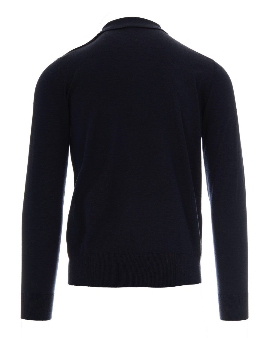 Paolo Pecora Blue Long-Sleeve Virgin Wool Polo Shirt