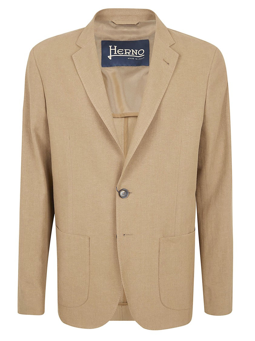 Herno Linen And Cotton Blend Jacket With Peak Lapels