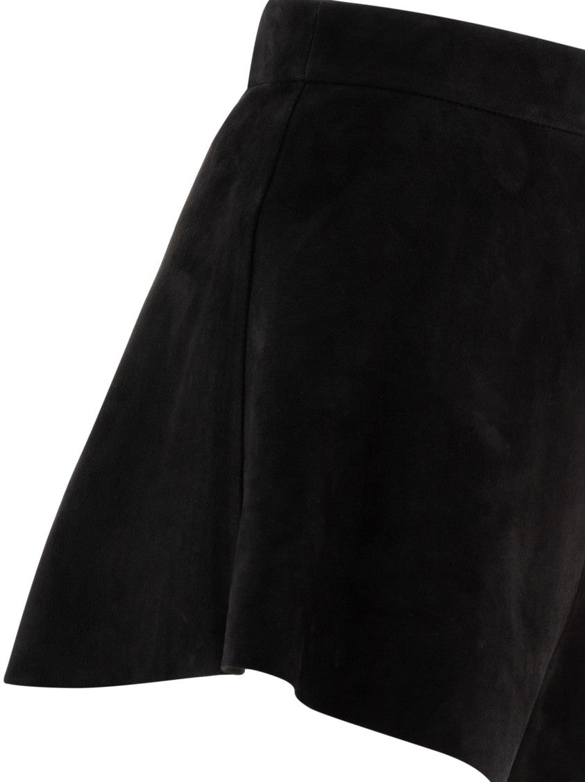 Max Mara Flared High-Waist Black Suede Shorts