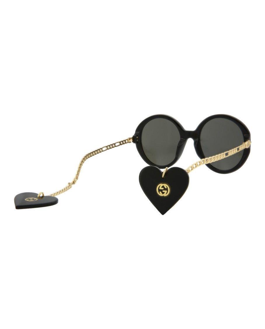 Gucci Round-Frame Acetate Sunglasses With Gold-Link Temples