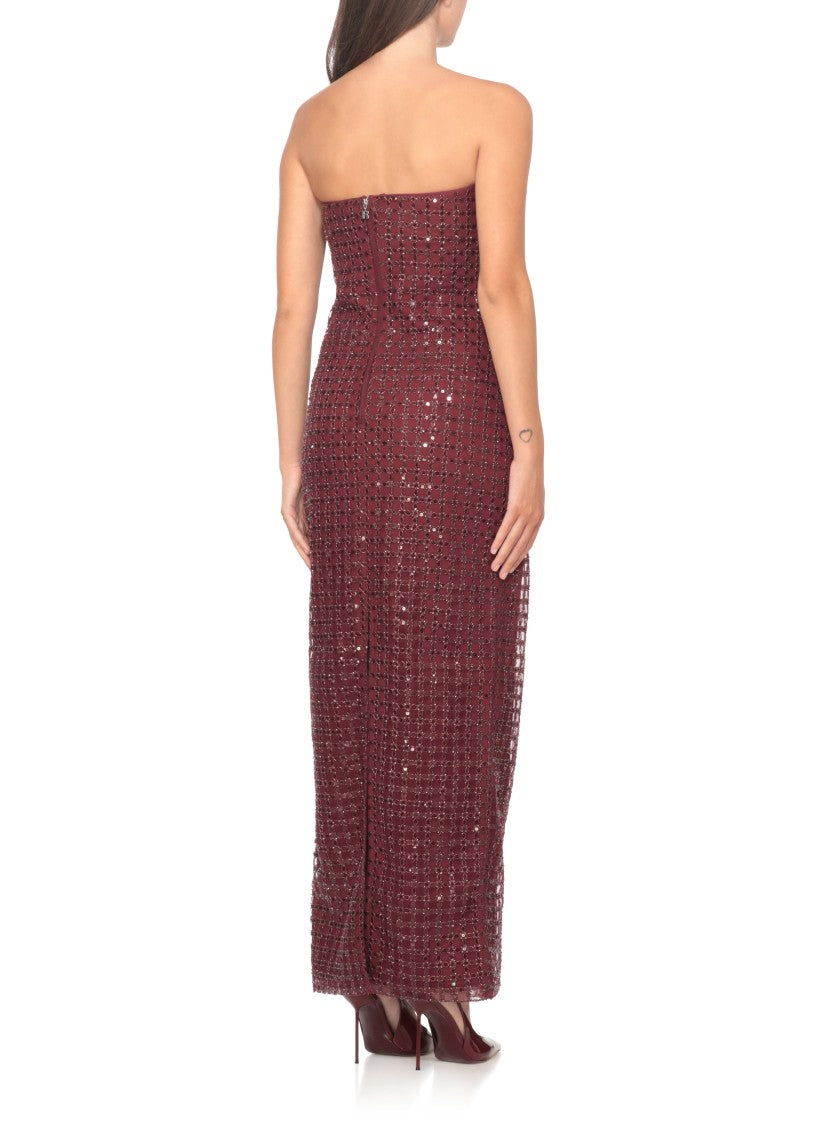 Rotate Bordeaux Evening Dress With All-Over Paillettes