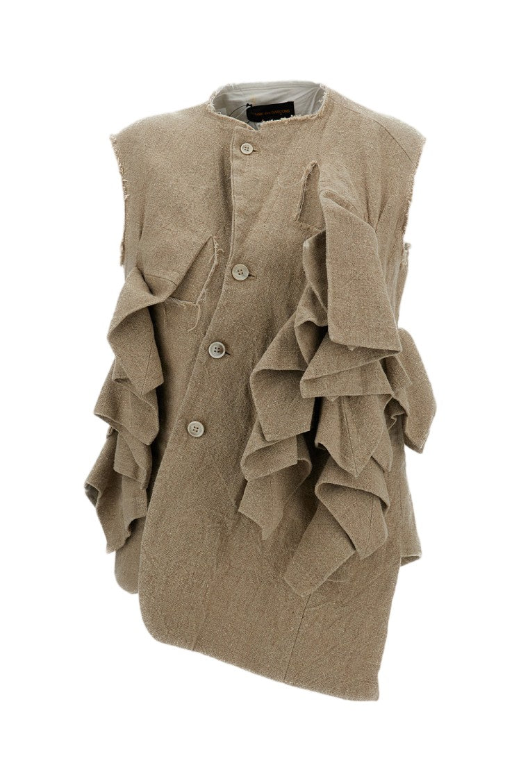 Comme Des Garçons Beige Linen Ruffle Vest