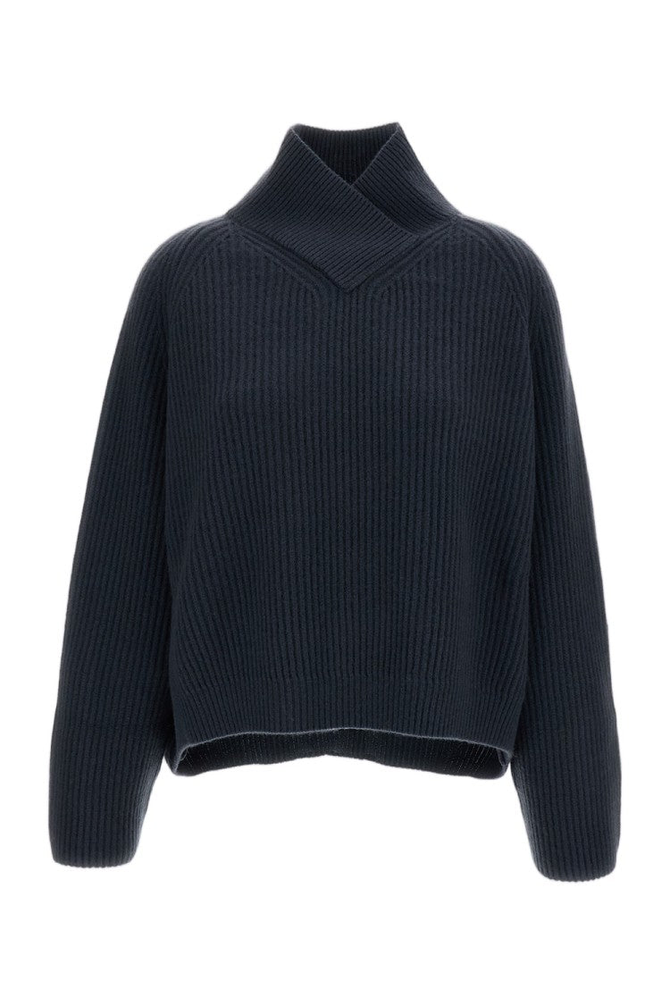 Dusan Blue Oversized Cross-Collar Pure Cashmere Sweater