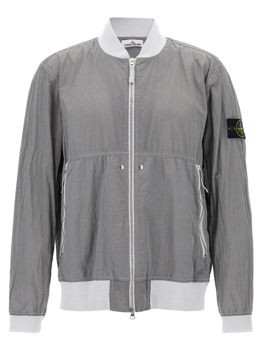 Stone Island Wrinkled Nylon Bomber Jacket With Side Logo