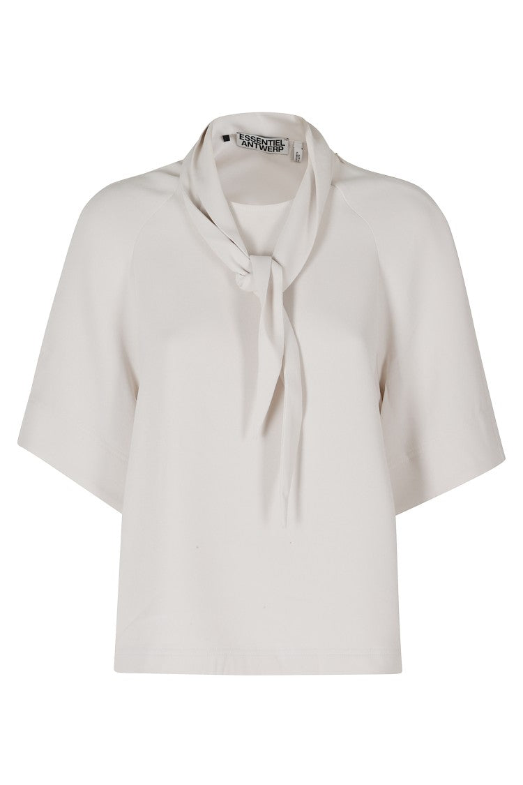Essentiel Antwerp Neck Tie Short-Sleeve Recycled Polyester Blouse