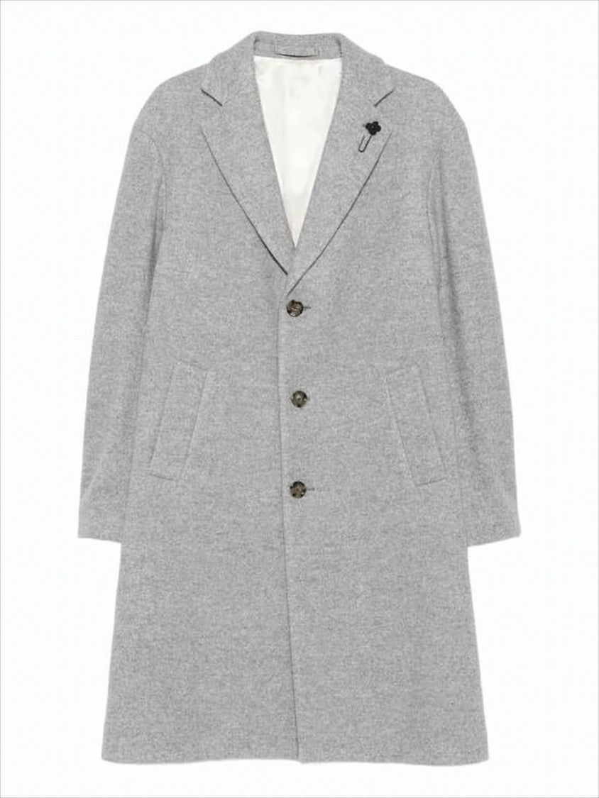 Lardini Mid-Length Tailored Coat With Notch Lapel And Heathered Texture