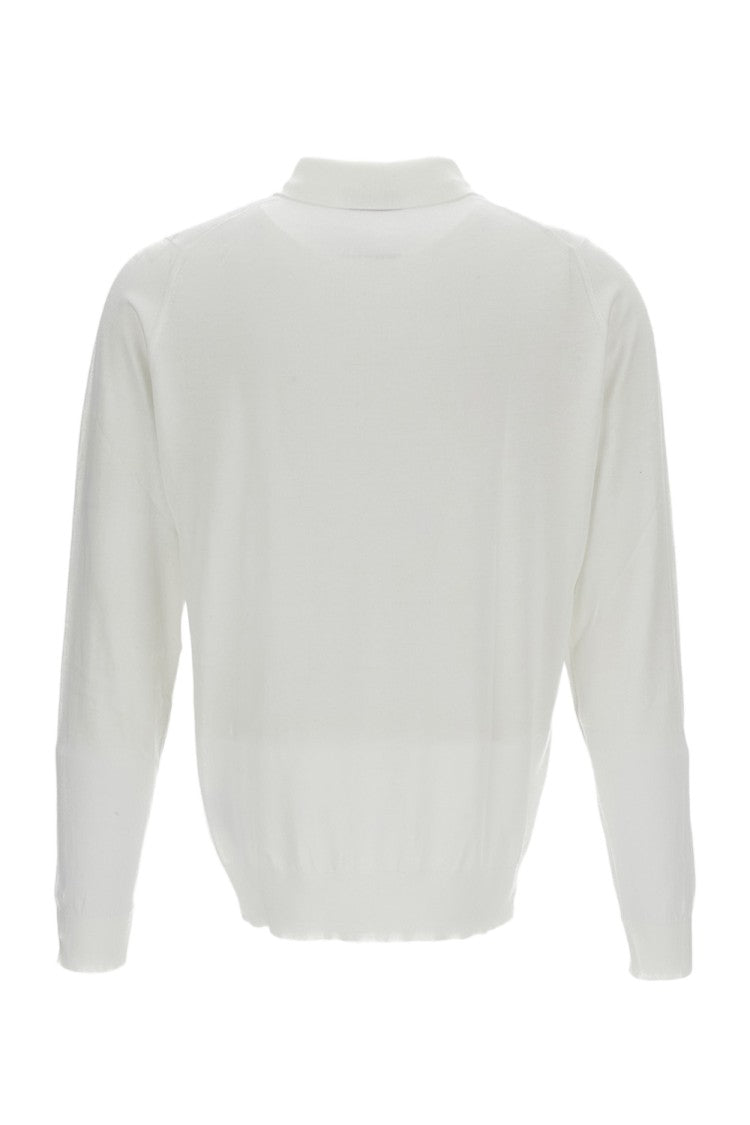 John Smedley White Long-Sleeve Cotton Polo