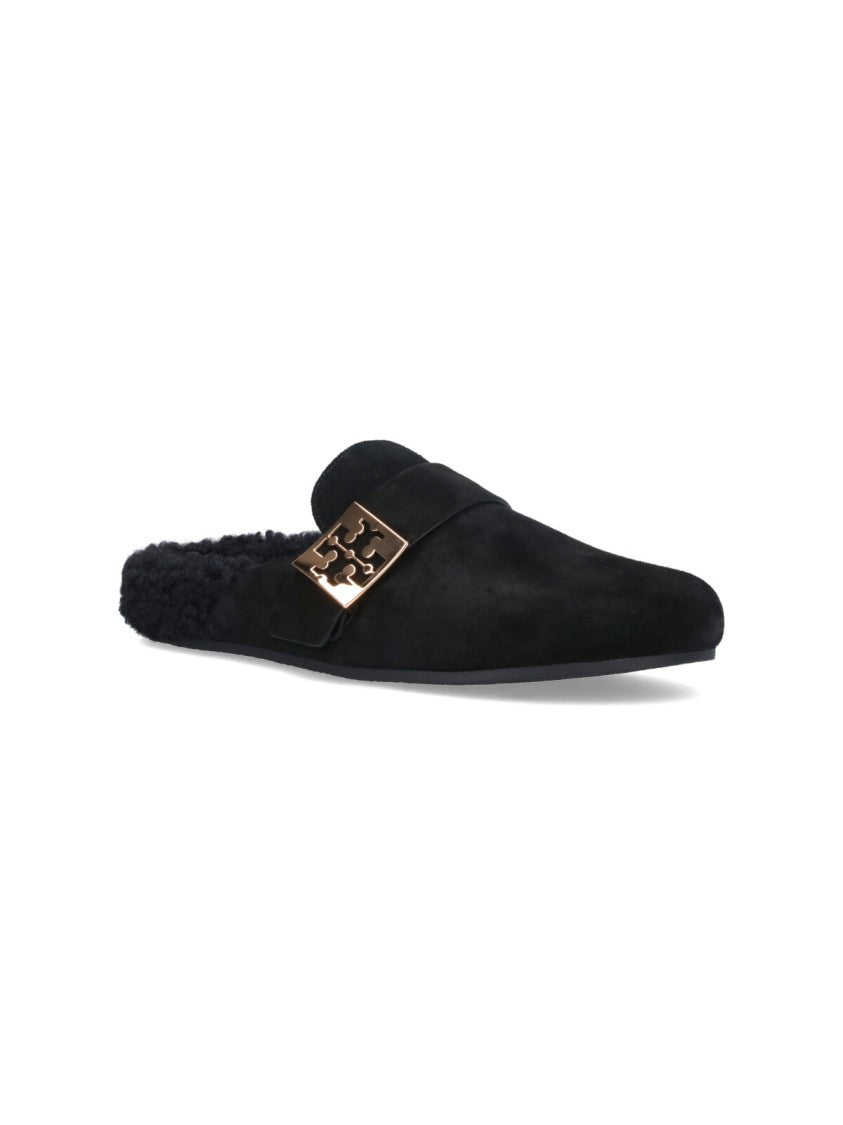 Tory Burch Mellow Suede Mules – Black