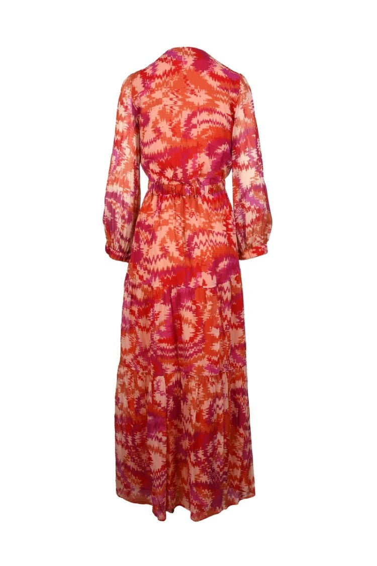 Dondup Long Chiffon Dress - Orange/Fuchsia