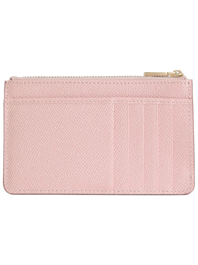 Dolce & Gabbana Pink Textured Leather Zippered Card Holder