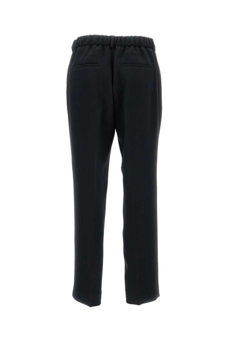 Alberto Biani Black Cady Elastic Waistband Straight-Leg Pants