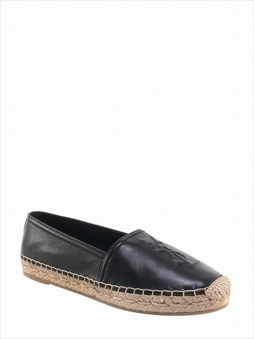 Saint Laurent Smooth Lambskin Slip-On Flats With Jute Midsole