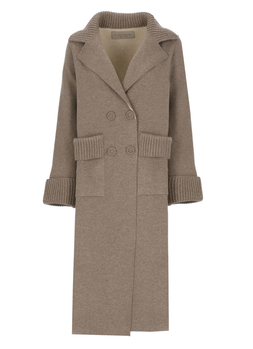 D. Exterior Brown Wool Double-Breasted Coat