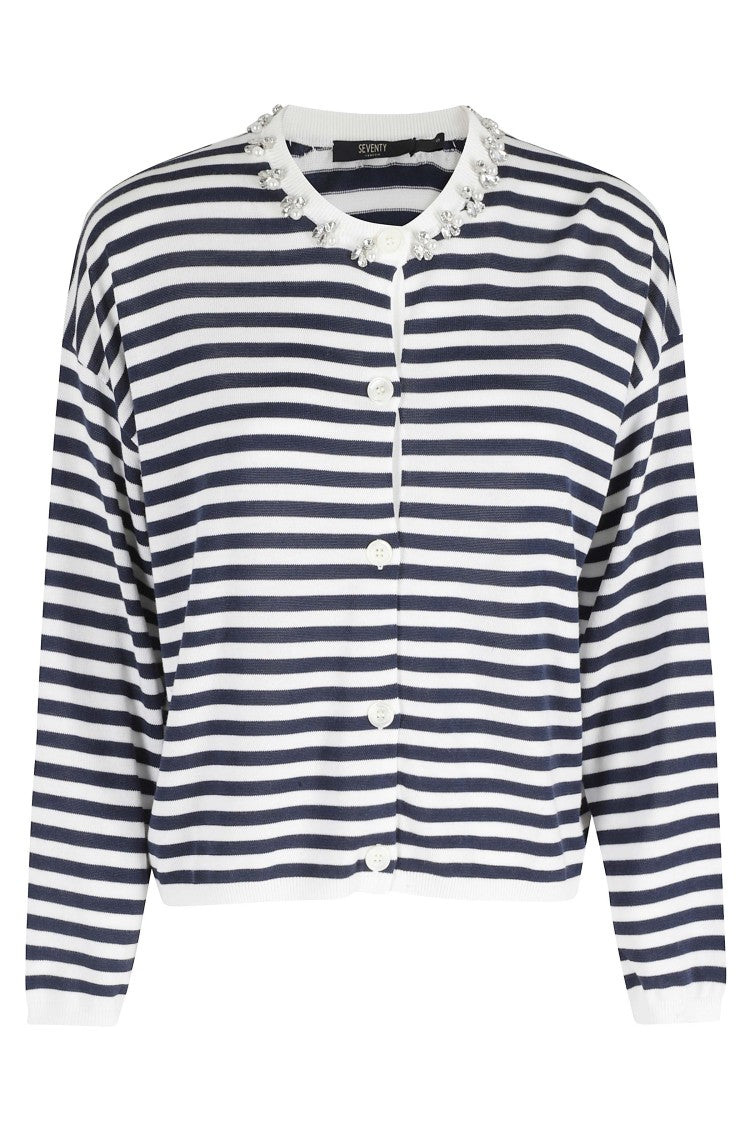 Seventy Blue Stripes Cardigan Coreana Jeweled-Neck Lyocell Cardigan