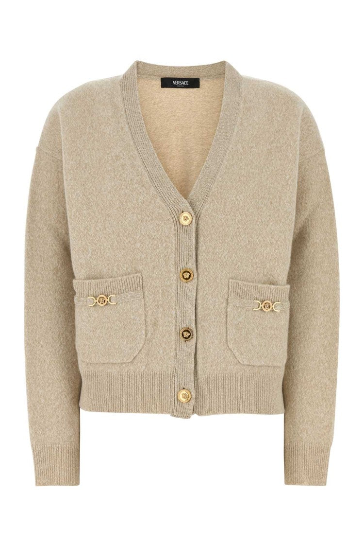 Versace Melange Beige Wool Blend Cardigan