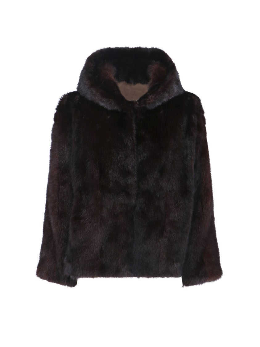 Iacopa Dark Brown Mink Fur Jacket With Hood