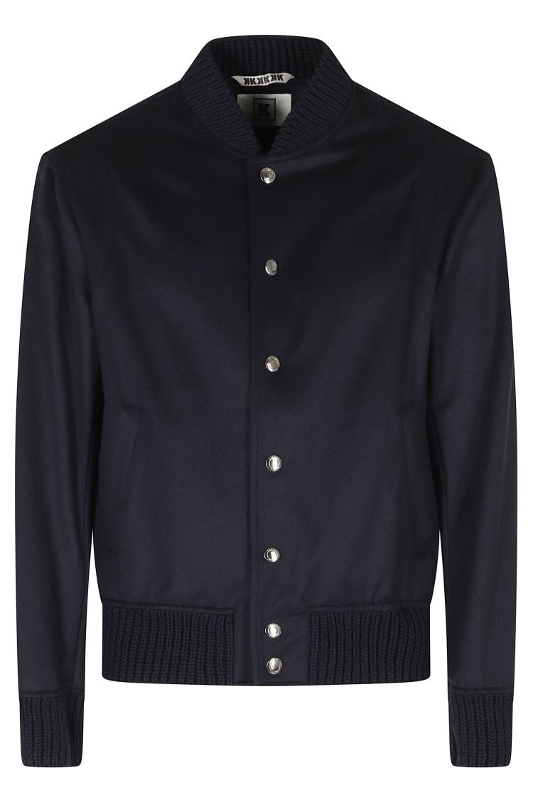 Kired Blue Cashmere College Ribbed Trim Bomber Jacket