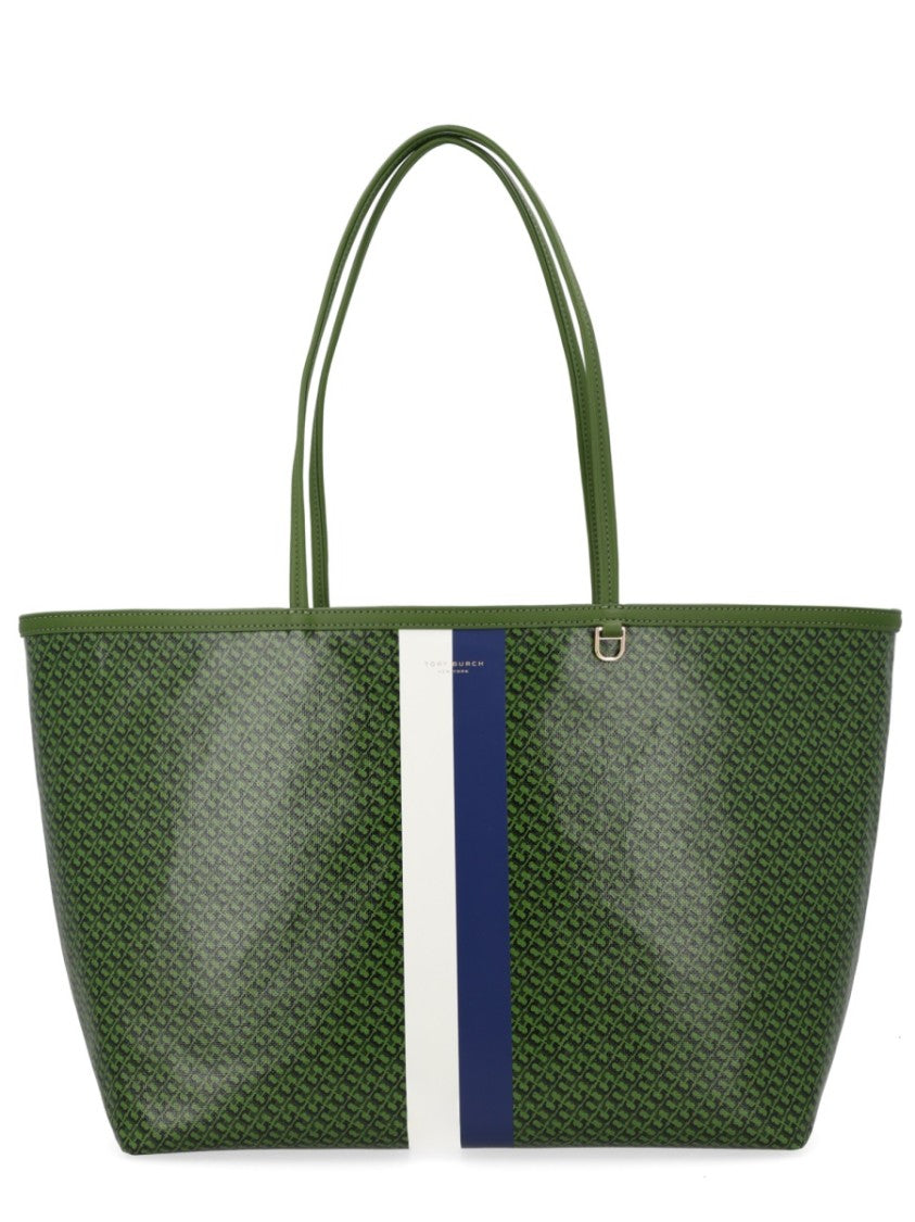 Tory Burch Green Racer Coated Vertical Stripe Bag