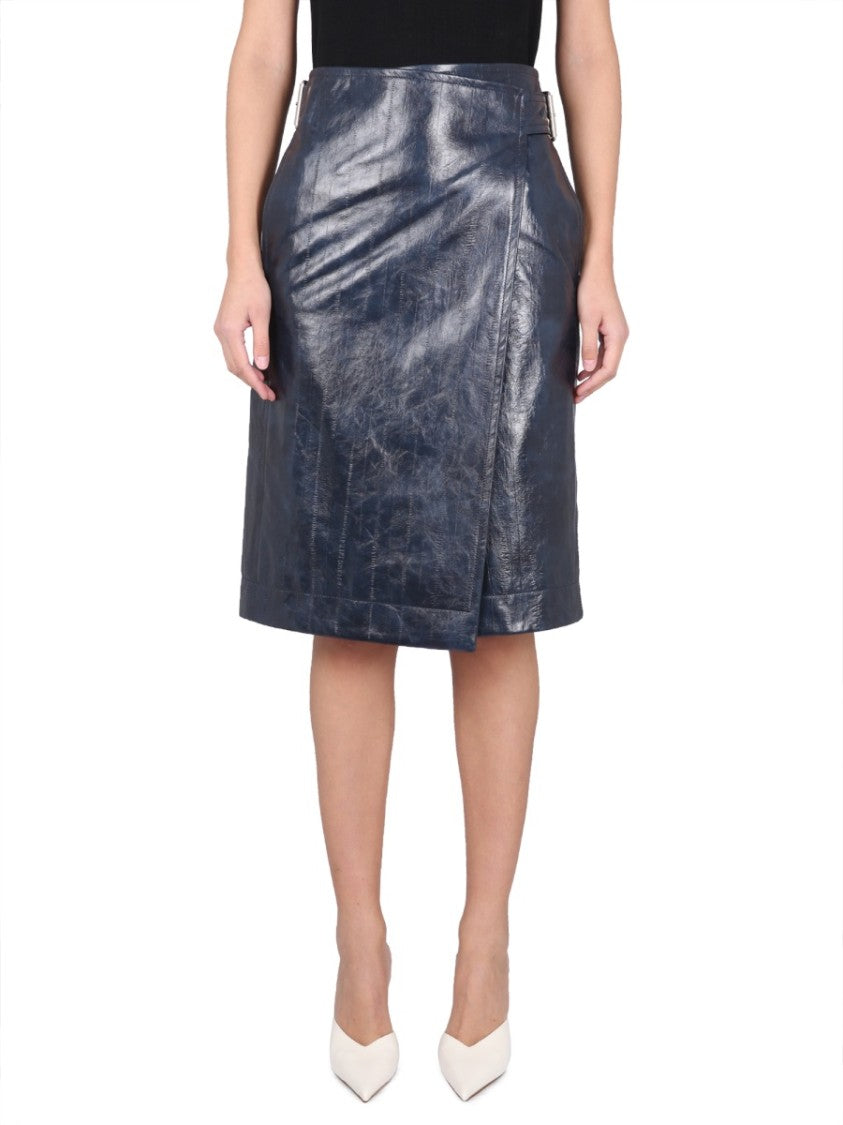 Bottega Veneta Embossed Nappa Leather Midi Skirt