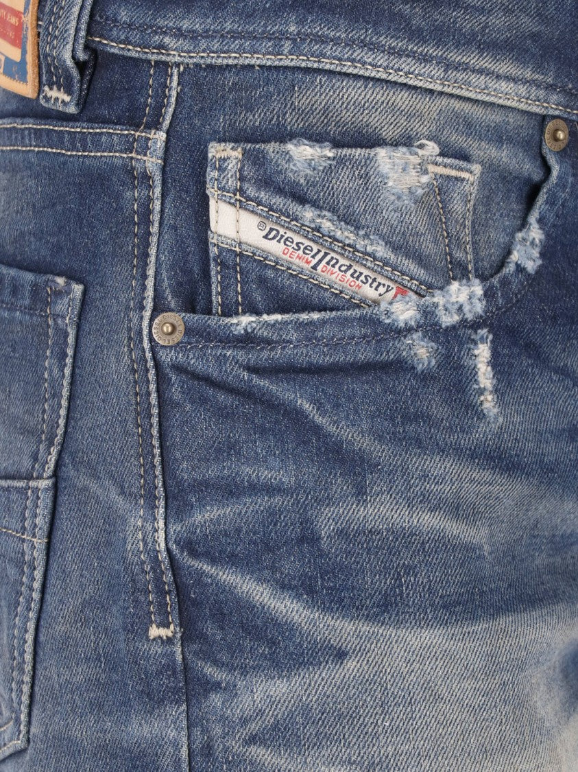 Diesel Blue Bootcut Destroyed Cotton Jeans