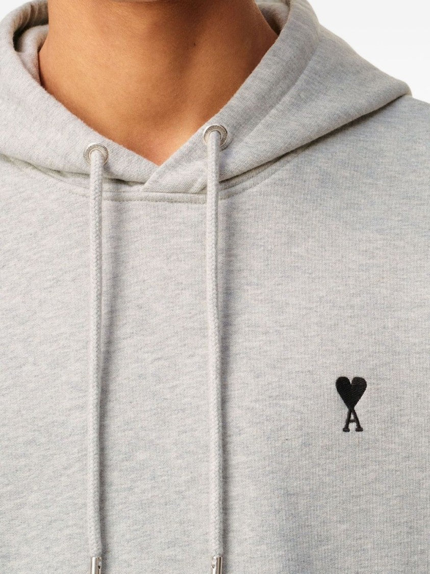 Ami Paris Relaxed-Fit Light Grey Hoodie With Embroidered Heart Detail