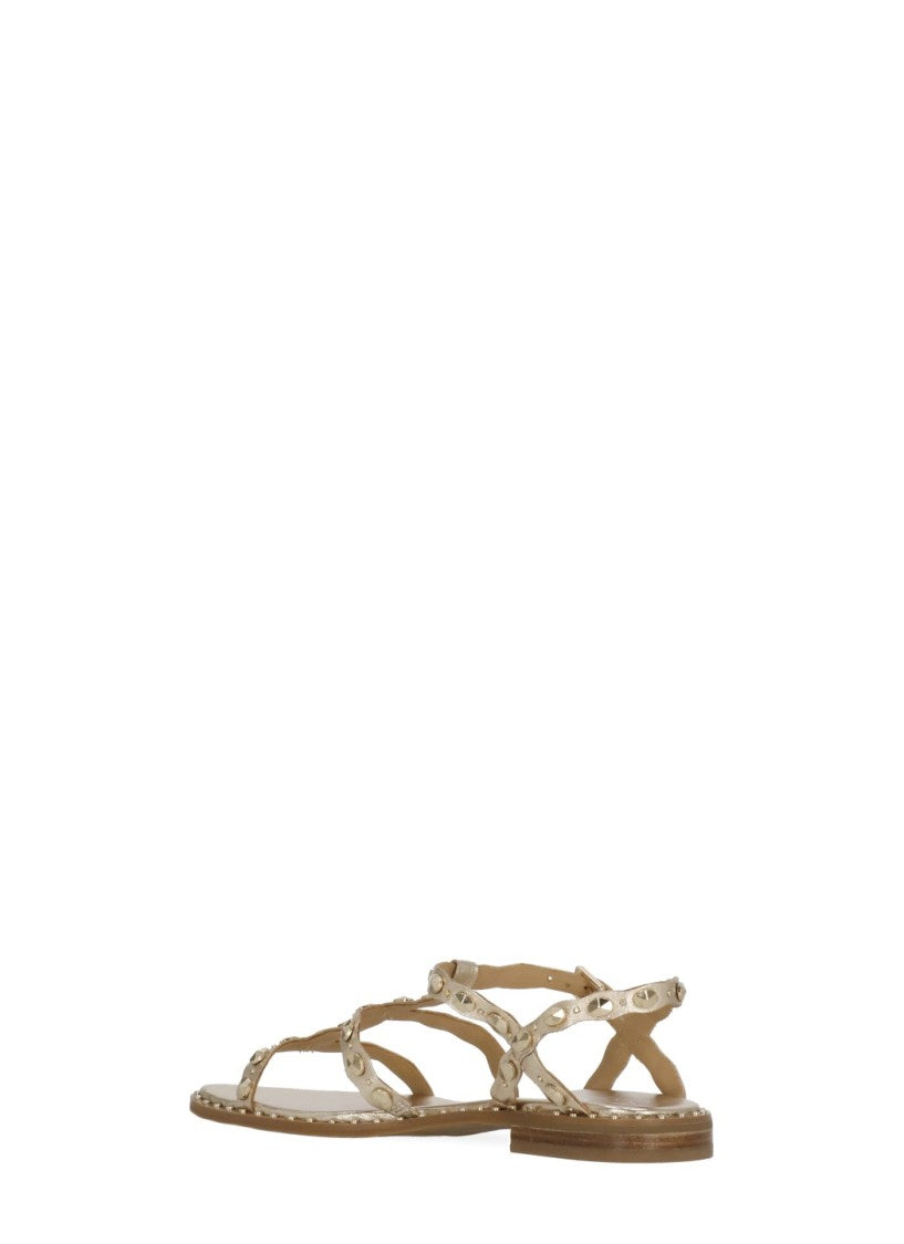 Ash Leather Sandals With Ankle Strap And Stud Details