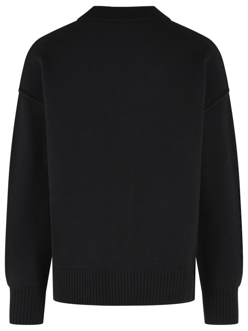 Ami Paris Black Virgin Wool Cardigan With V-Neckline