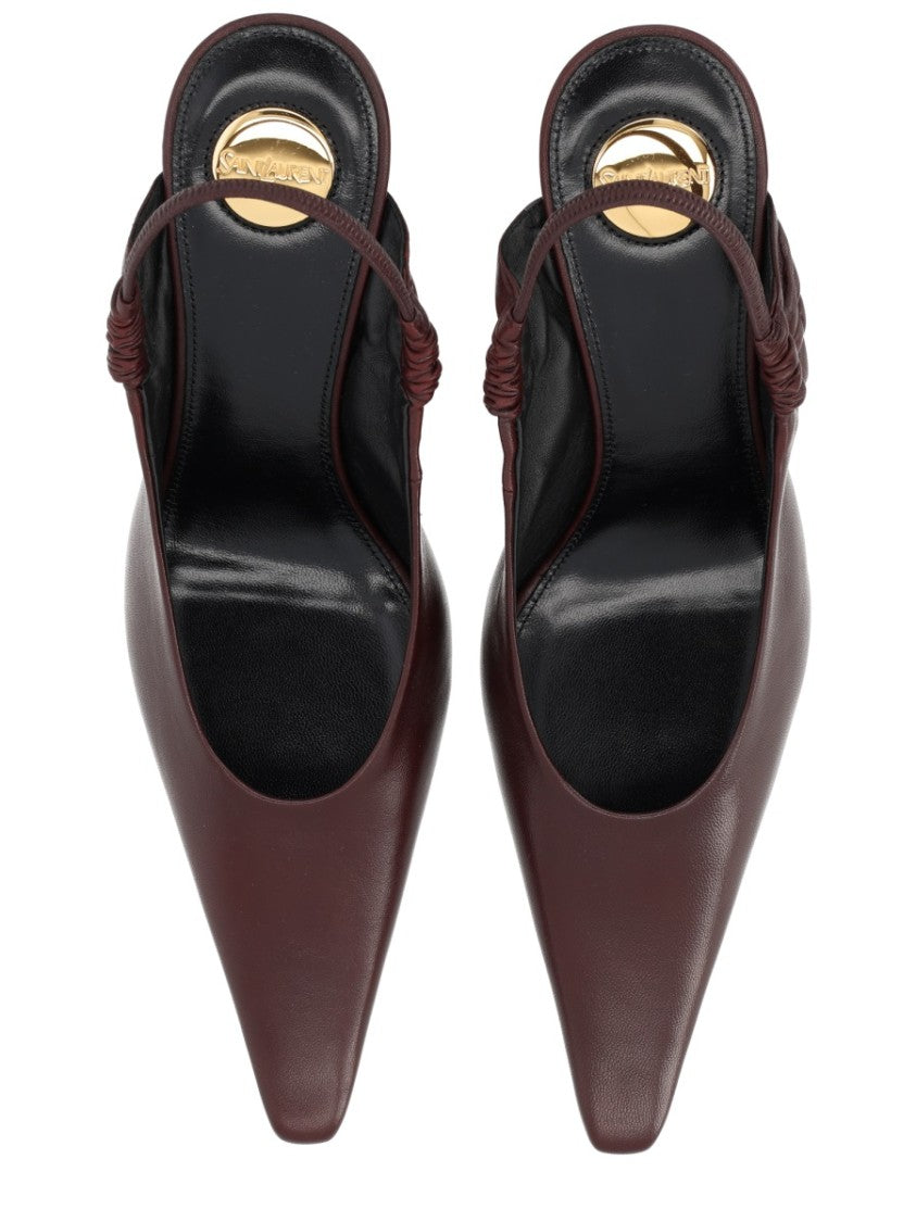 Saint Laurent Burgundy Anne-Marie Lamb Leather Slingback Pumps