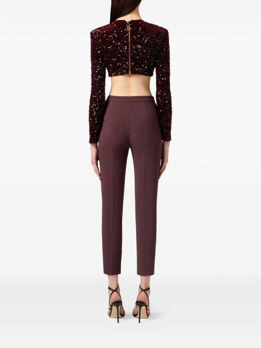 Elisabetta Franchi Cropped Long-Sleeved Top With Scalloped Hem