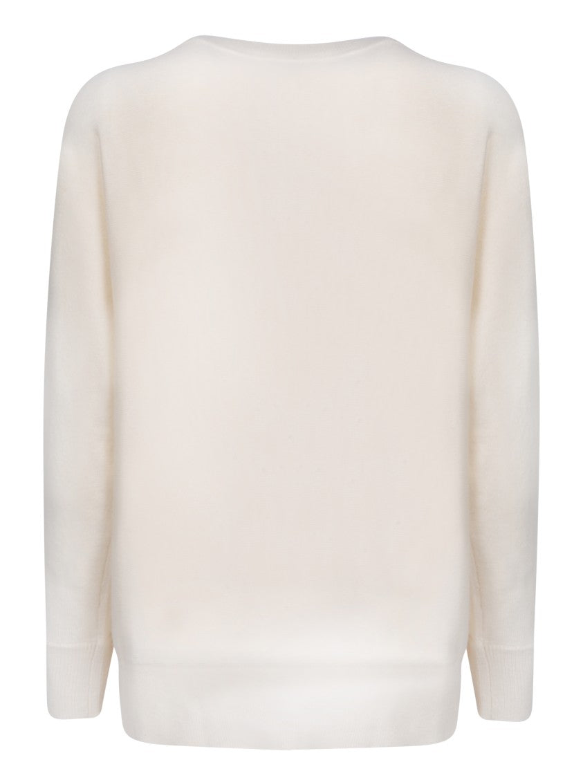 Kujten V-Neck White Cashmere Sweater With Relaxed Fit