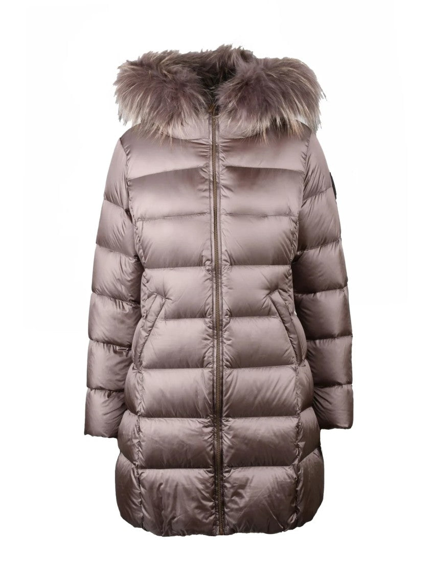 Bomboogie Bronze Quilted Nylon Long Down Jacket