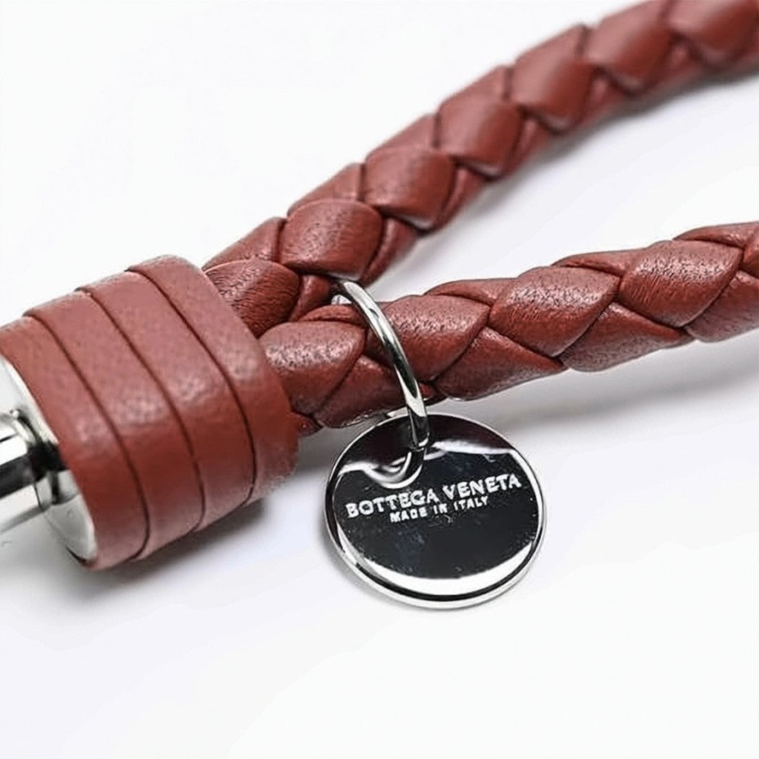 Bottega Veneta Braided Leather Keyring With Polished Finish And Silver-Tone Hardware
