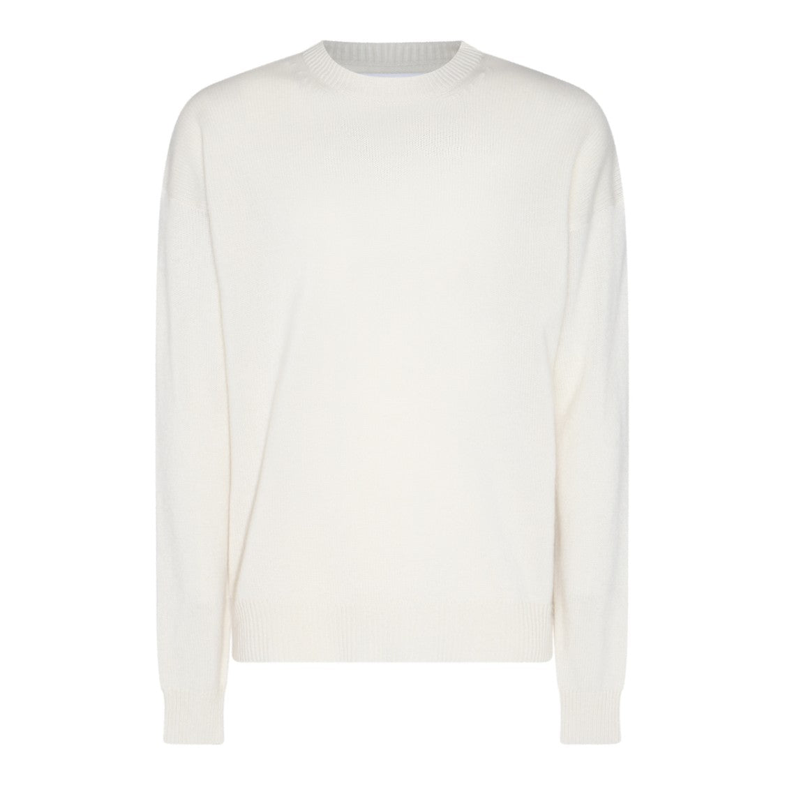 Jil Sander Minimalist White Wool Knit Sweater With Ribbed Hem
