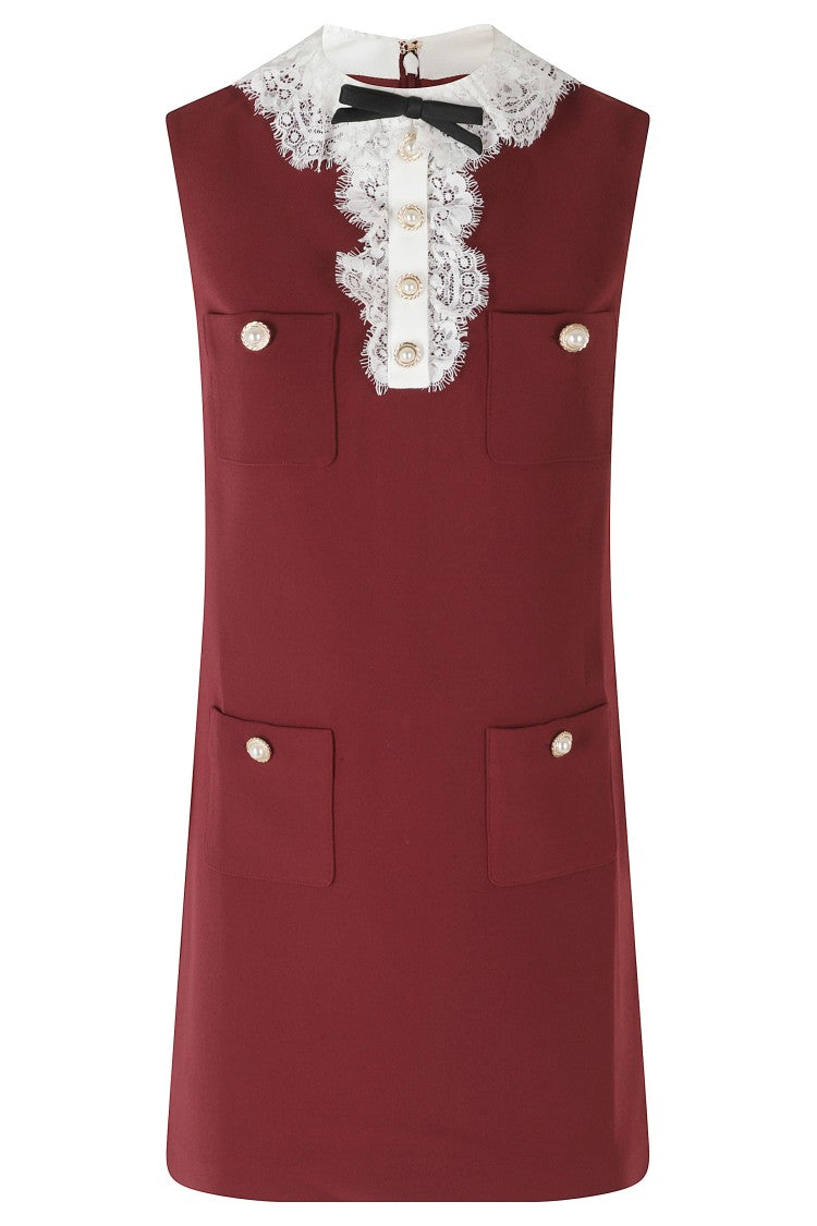 Self-Portrait Burgundy Crepe Lace Collar Mini Dress