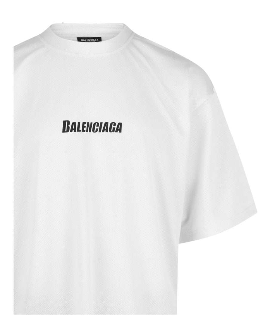 Balenciaga Mesh-Constructed Oversized Swim T-Shirt With Bold Logo