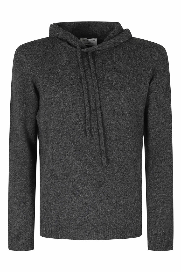 Roberto Collina Anthracite Hooded Tone-On-Tone Merino-Camel Blend Hoodie
