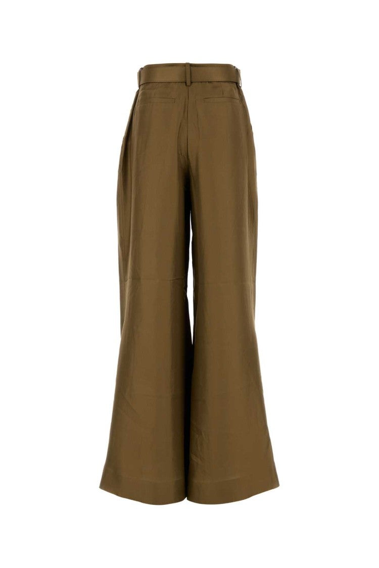 Zimmermann Olive Green Satin Crush Wide-Leg Pant