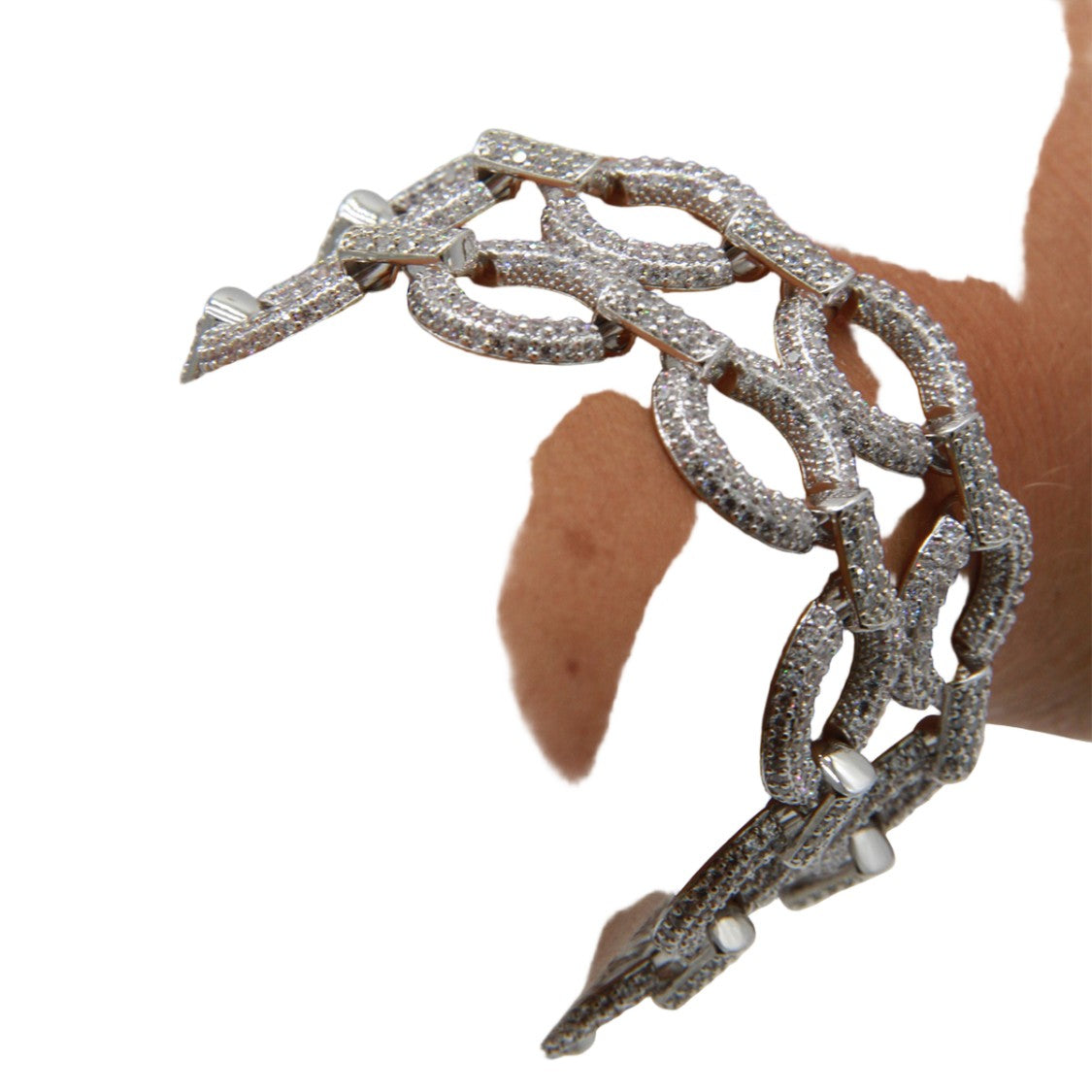 Self-Portrait Interlinked Silver-Tone Crystal Bracelet With Bold Design