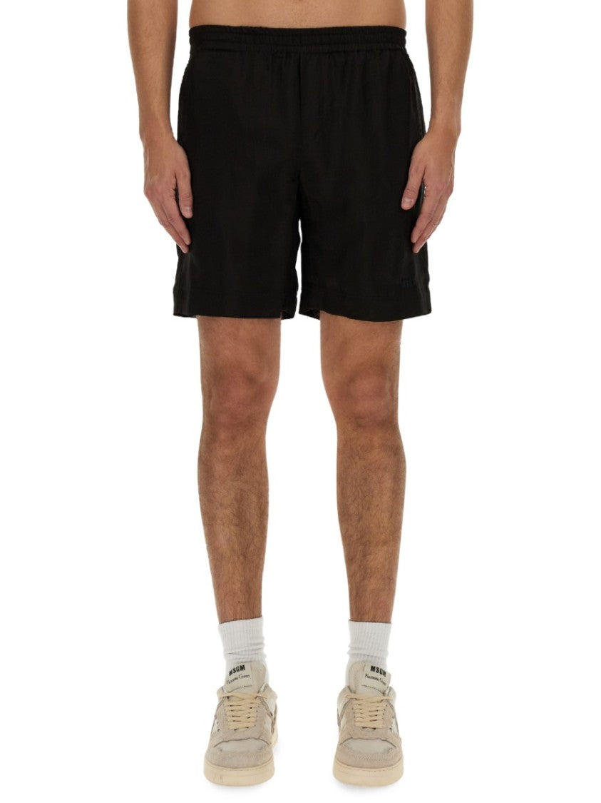 Msgm Black Shorts With Subtle Logo Detail