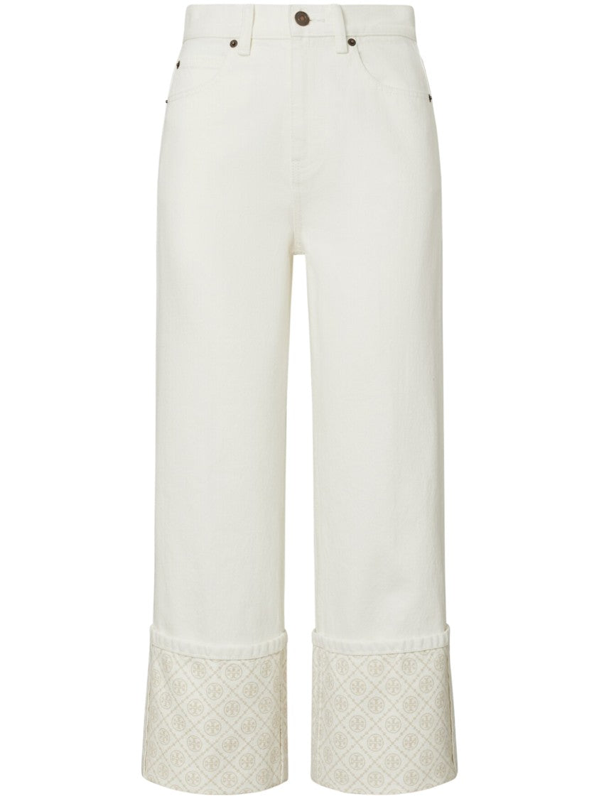 Tory Burch High-Waisted Contrast Cuff Straight-Leg Jeans