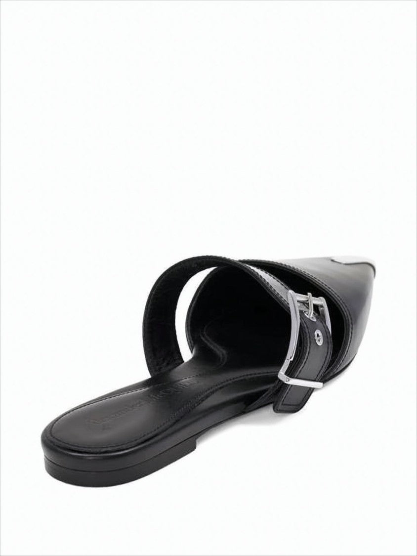 Alexander Mcqueen Pointed-Toe Leather Mule With Silver Buckle Detail