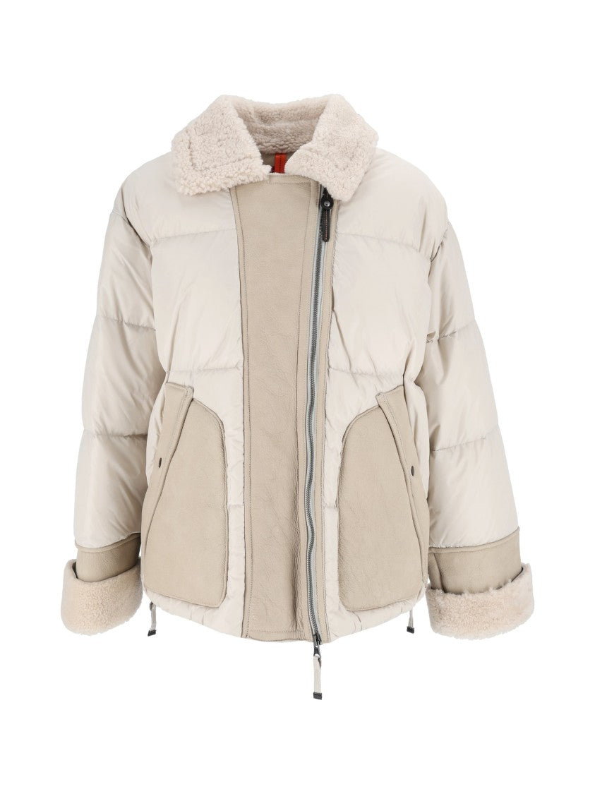 Parajumpers Asymmetrical Padded Down Jacket With Plush Shearling Accents