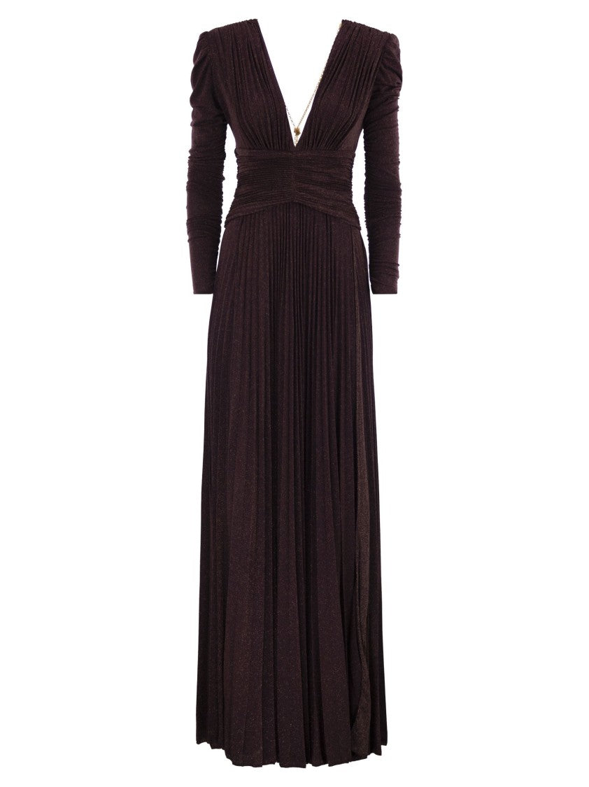 Elisabetta Franchi Red Carpet Dress In Lurex Jersey With Necklace